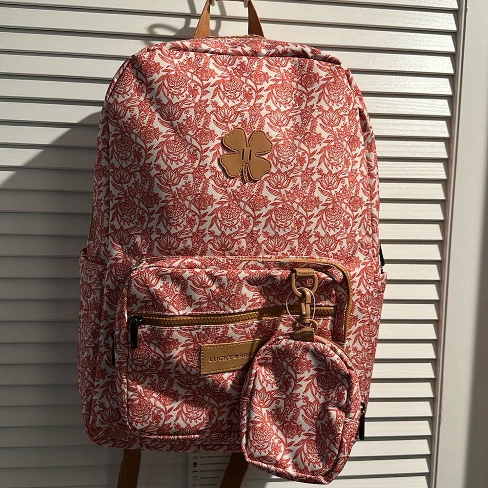 NWT Lucky Brand Ex-Large Laptop Backpack W/Mini Purse and adj. Straps.
